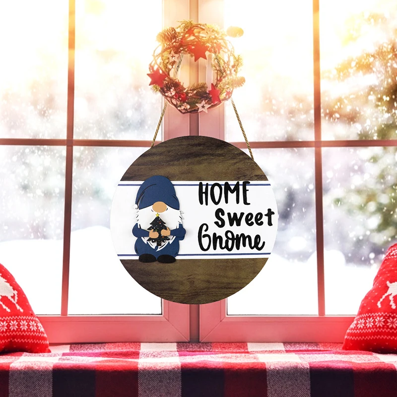 

Door Wooden Hanging Sign Home Welcome Decorations Gnome Can Be Pasted and Replaced Accessories Circle Plate Crafts Holiday Gift