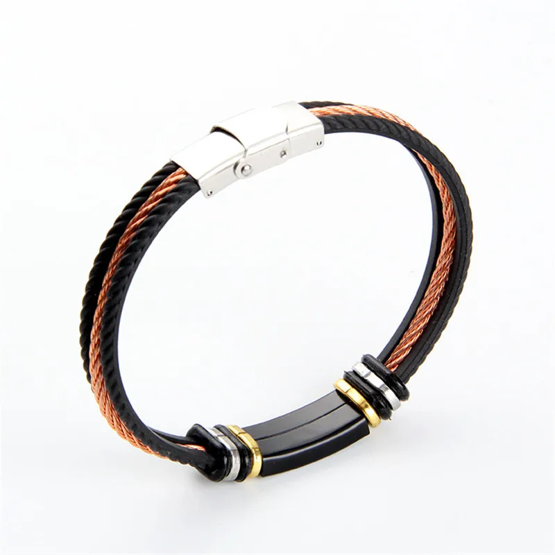 Мужской браслет 3-рядная проволочная цепь из нержавеющей стали черный