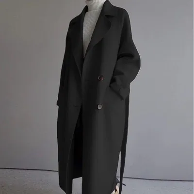 

2022Autumn Winter Long Woolen Coat Women Korean Loose Wool Blend Coat Outwear Student Longfeng Casual Wool Jacket Women Overcoat