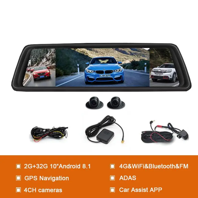 QVV9Plus 4CH 2G32G 4CH камеры 360 градусов панорамный Автомобильный видеорегистратор 1" Android 5,1 gps Navi FHD зеркальный видеорегистратор ADAS 4G Wifi видеорегистратор - Название цвета: QVV9Plus 4CH 2G32G