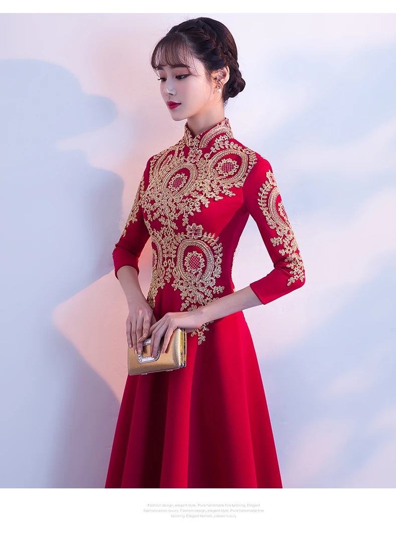 Современное китайское свадебное платье, черное, Cheongsam, Сексуальные Восточные воротники, традиционное вечернее платье, Qipao, длинное, с вышивкой, Vestido Chino