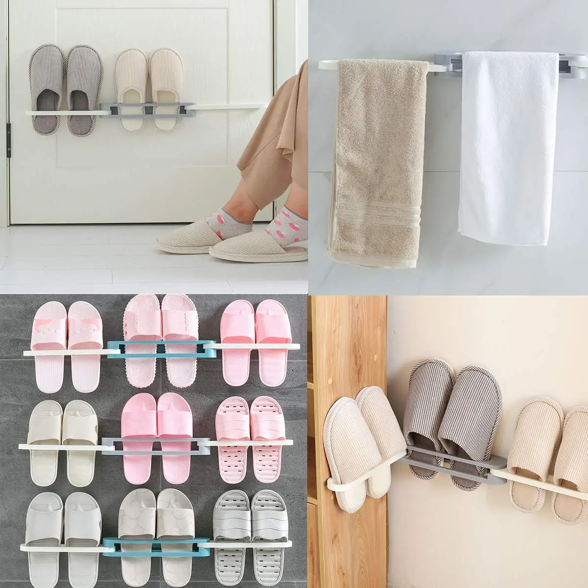 Bathroom Slippers Rack Wall Mounted Shoe Organizer Rack Folding Shoe Hanger Self Adhesive Storage Holder for Bedroom Shower Room
