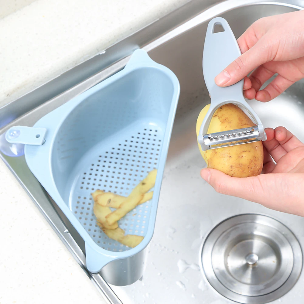 

Kitchen Sink Triangle Storage Holder Sucker Vegetable Washing Bowl MultifunctionalDrain Shelf Storage Rack Kitchen Tools