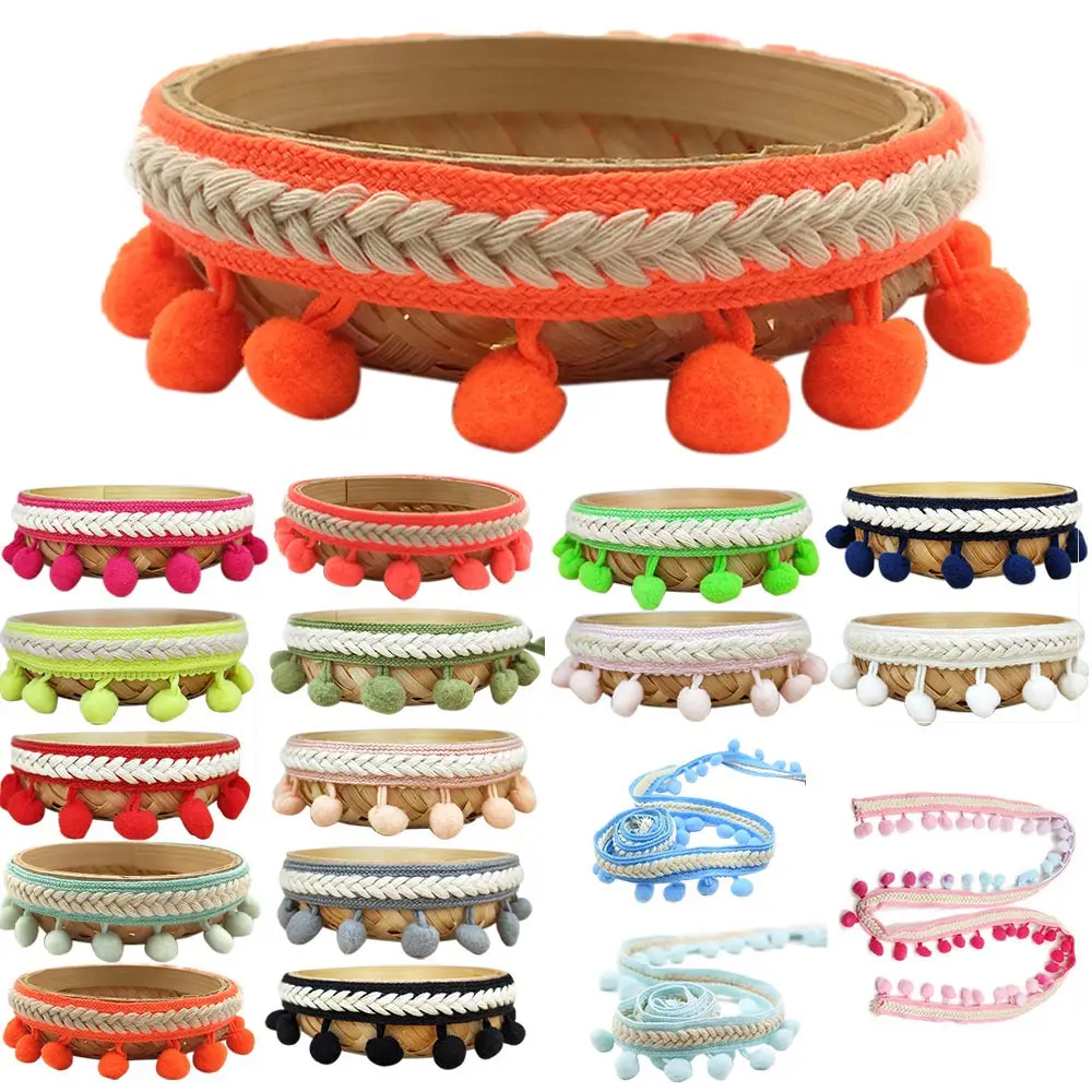 1pc polyester 5Yard/4.57m Vintage Embroidered Trim Ribbon 1.2cm Pom-pom Ball Fringe Ribbons Sewing Fabric DIY Craft for handmade | Дом и сад