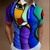 2022 summer polo shirts men short sleeve casual polo fashion zip up pullover tees shirt mens vintage printing tops streetwear