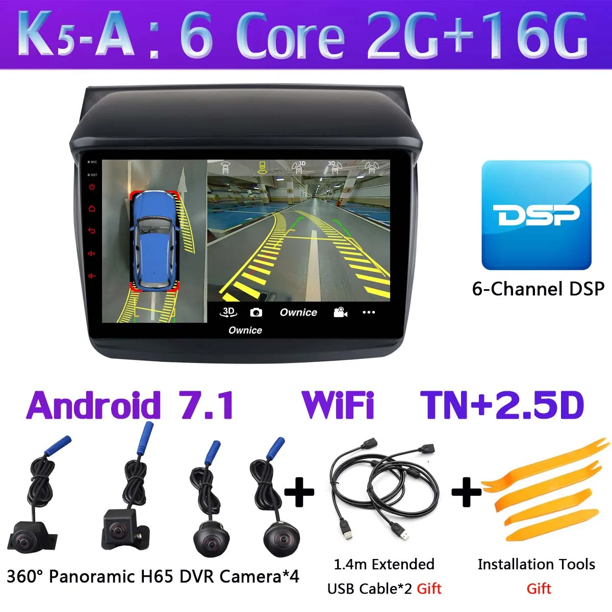K5-A " 1DIN 360 ° панорамный Android автомобильный DVD gps Навигатор Радио для Mitsubishi Pajero Sport L200 Trion Видео Аудио CarPlay DSP 4G LTE - Цвет: K5-A