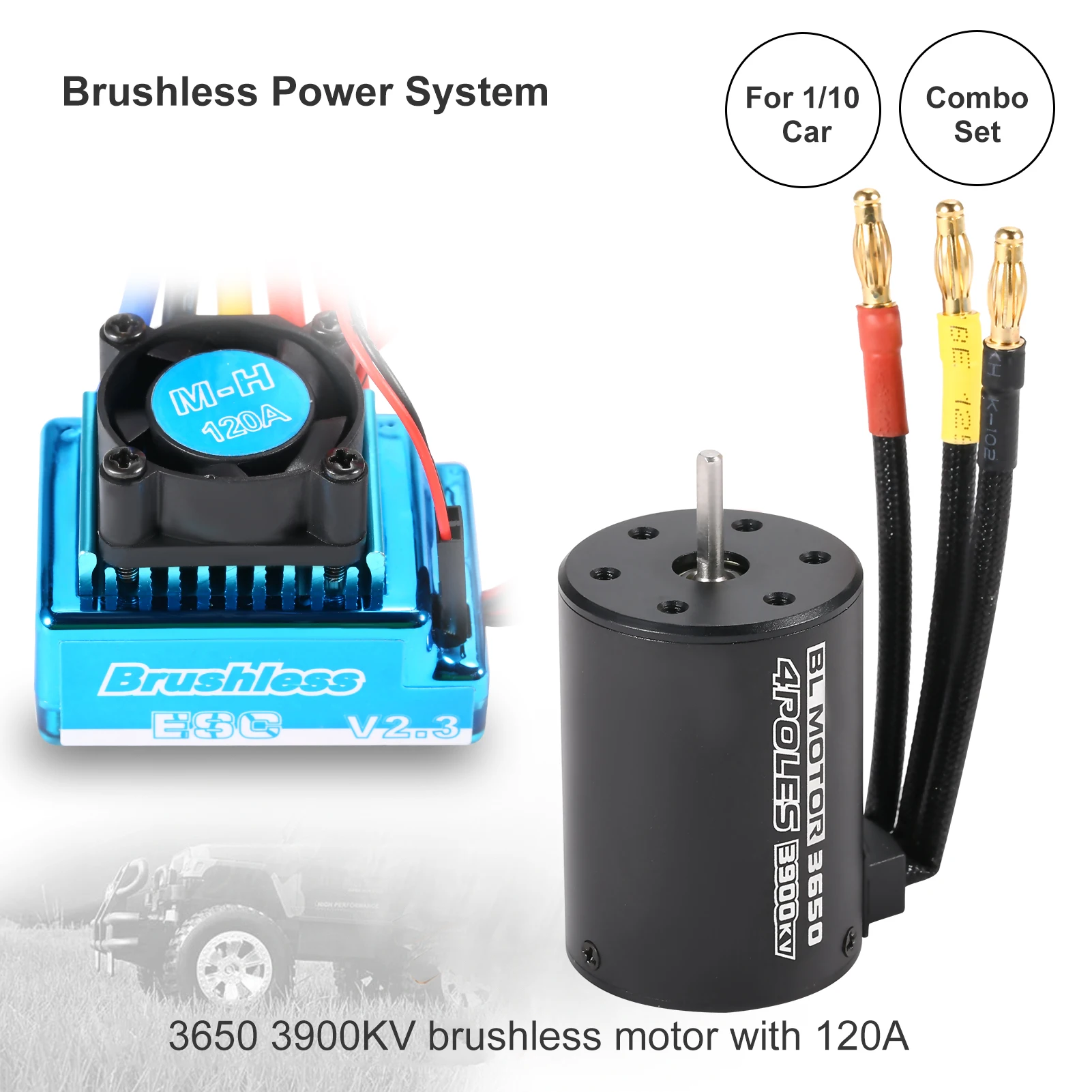 

3650 4300KV Waterproof RC Brushless Motor with 120A Brushless ESC with 5.8V/3A BEC Set for 1/10 RC Car RC Parts