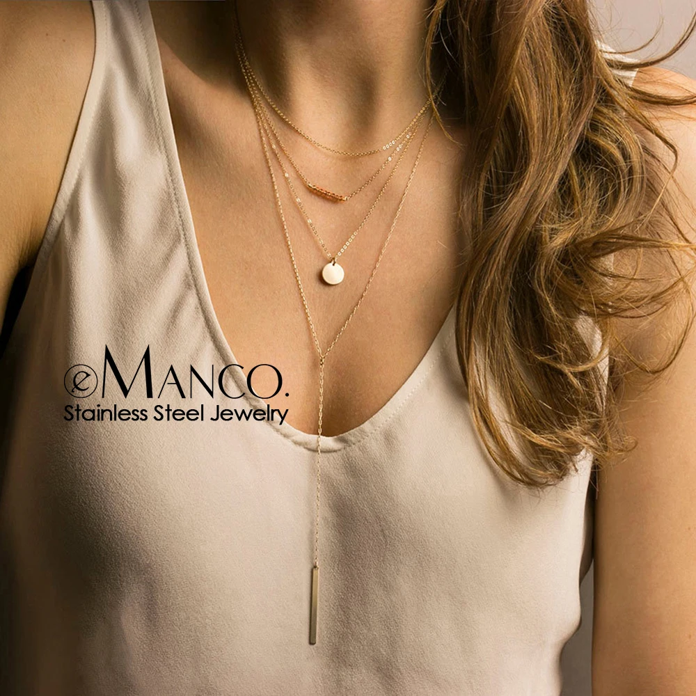 e-Manco multi layered choker necklace for women stainless steel statement pendant jewelry 4 pcs | Украшения и аксессуары