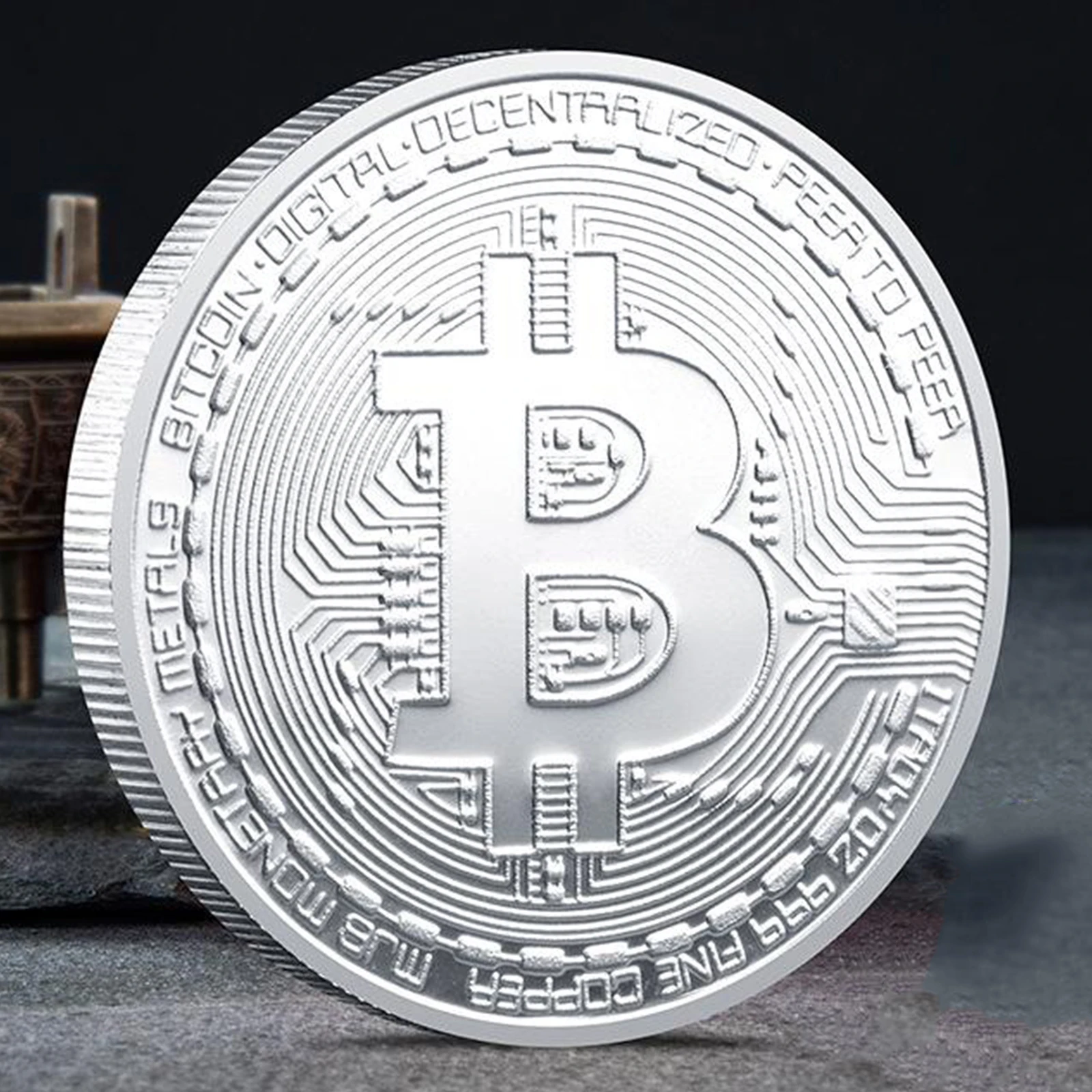 

Bitcoin Physical Collectible Virtual Silver Plated 40mm Round Bit Coin Gift Currency