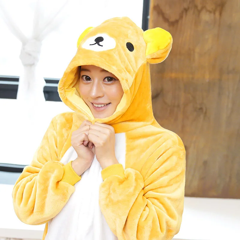 2019 Winter Rilakkuma Bear Pajamas Animal Sleepwear onesie Kigurumi Women Men Unisex Adult Flannel Nightie Home clothes Sets