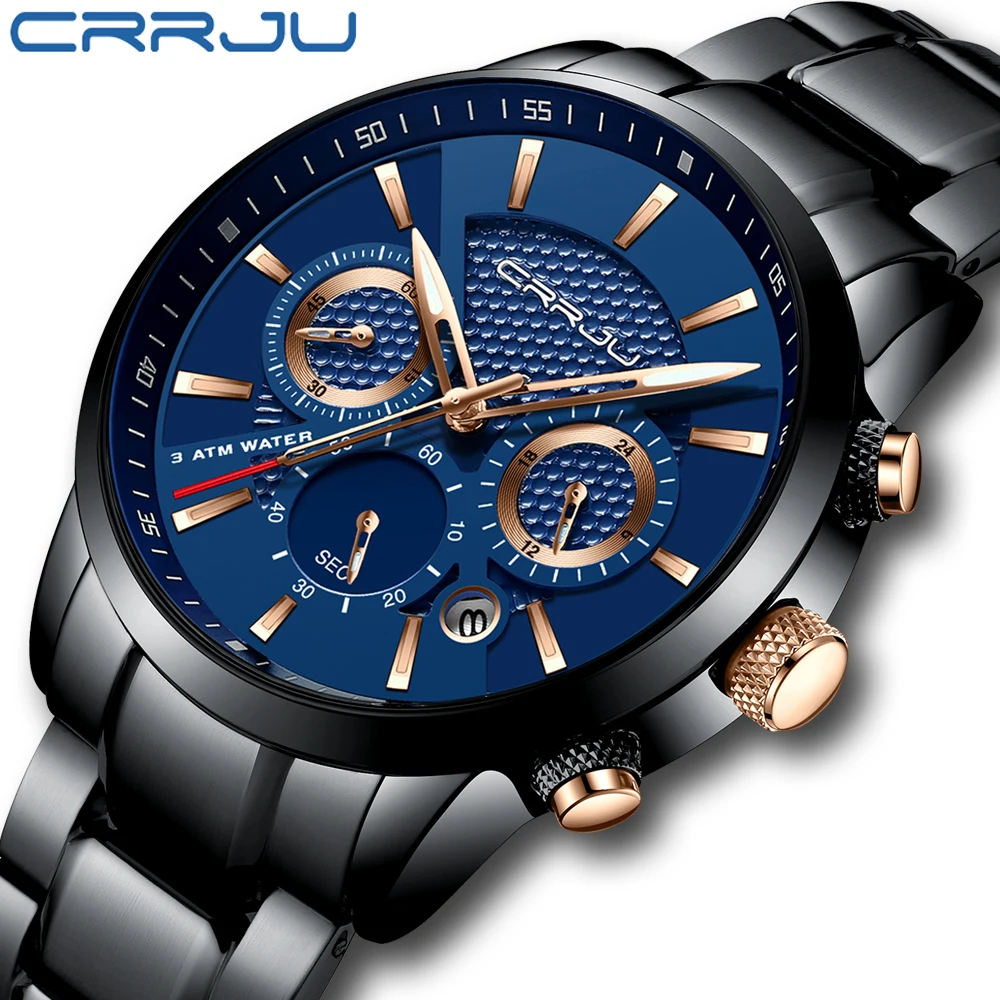 

CRRJU Top Brand Luxury Steel Watch Men Business Watch 30m Waterproof Mens Watches Chronograph Male Clock Saat relojes hombre
