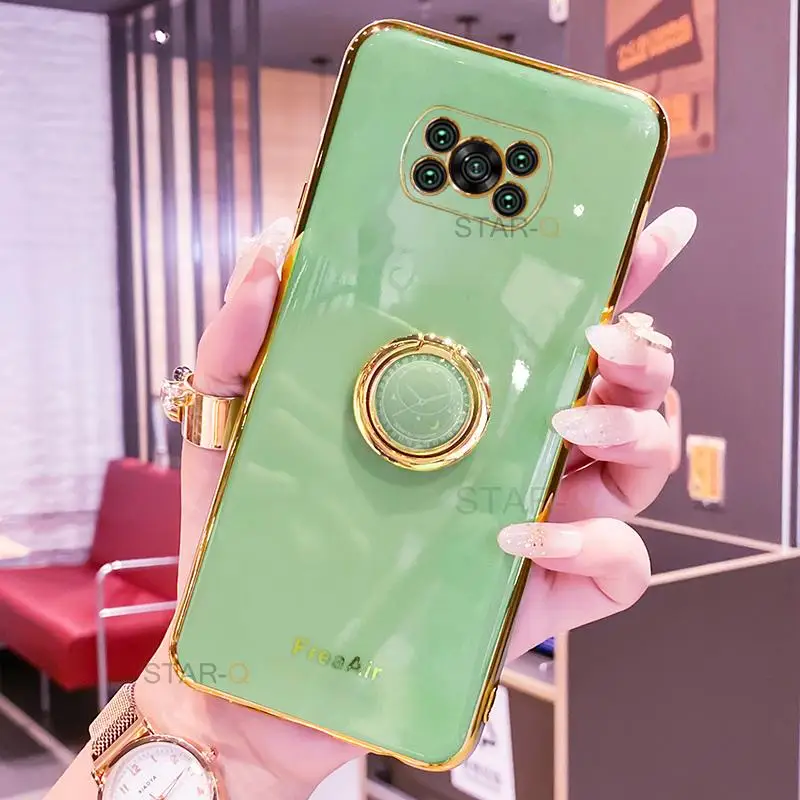 luxury plating ring holder phone case for xiaomi mi poco x3 pro x 3 nfc 5g x3pro poko m3 f3 soft silicone camera protector cover free global shipping