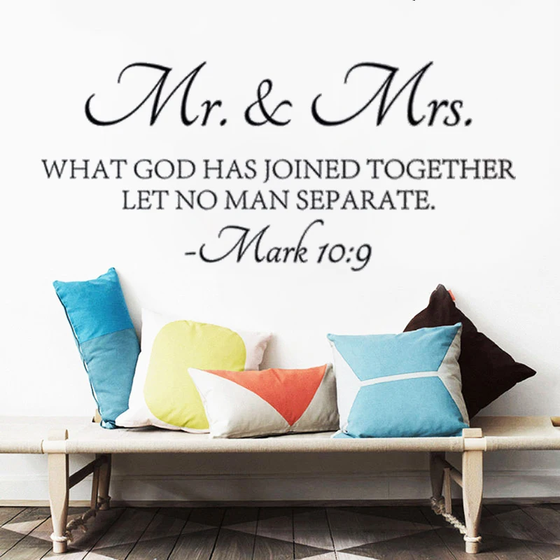 

Wall Stickers Phrases Mr & Mrs Love Quotes Bible Verse Vinyl Self-Adhesive Removed For Livingroom Bedroom Decals Poster DW7528