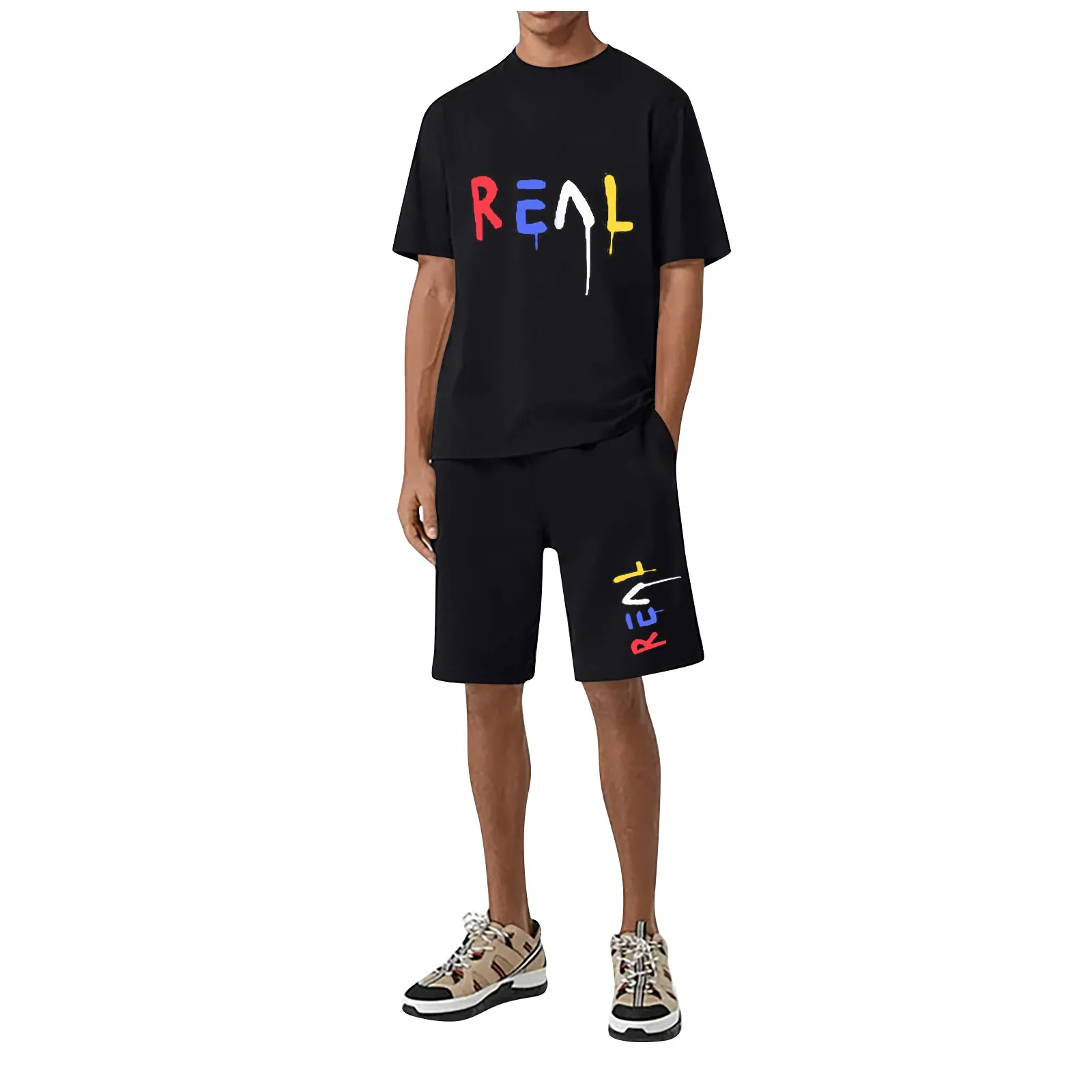 

Men Summer Fashion 2-Piece O-Neck Short Sleeve Shirts Shorts Pants Sports Sets