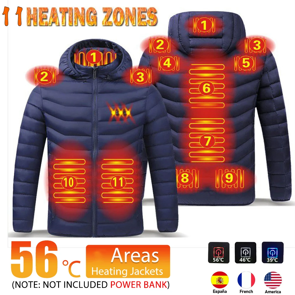 

Men 11 Areas Heated Jacket USB Winter Outdoor Electric Heating Jackets Warm Sprots Thermal Coat Clothing Heatable Cotton jacket
