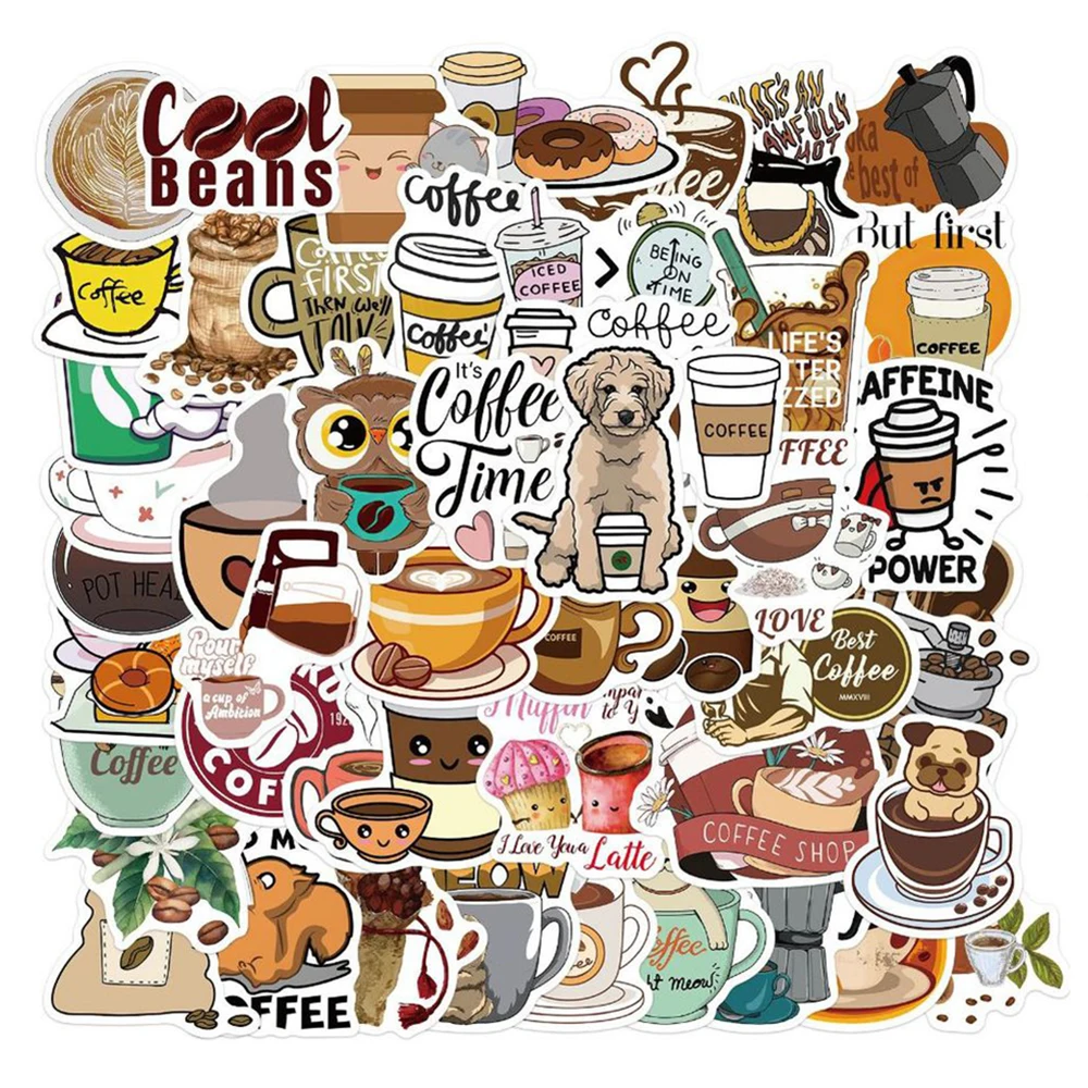 

10/30/50PCS DIY Coffee Graffiti Stickers Personalized PVC Water Cup Suitcase Helmet Body Stickers Wholesale