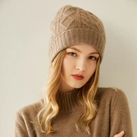 genuine soft 100 goat cashmere knitted womens winter hat solid color female fashion casual caps thick warm hats girls cap