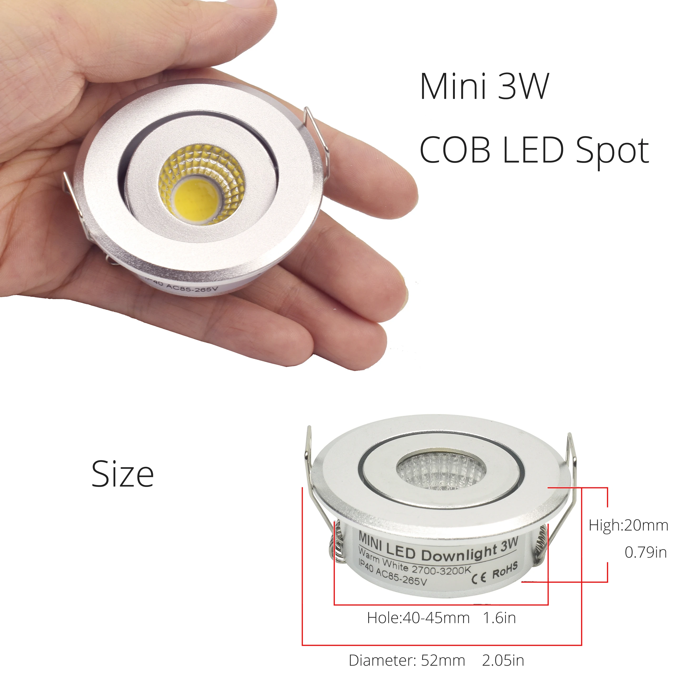 Foco de plata led Mini, 3W, 5W, 7W, COB, lámpara empotrada regulable, lo mejor para techo, hogar, oficina, hotel, 110V, 220V