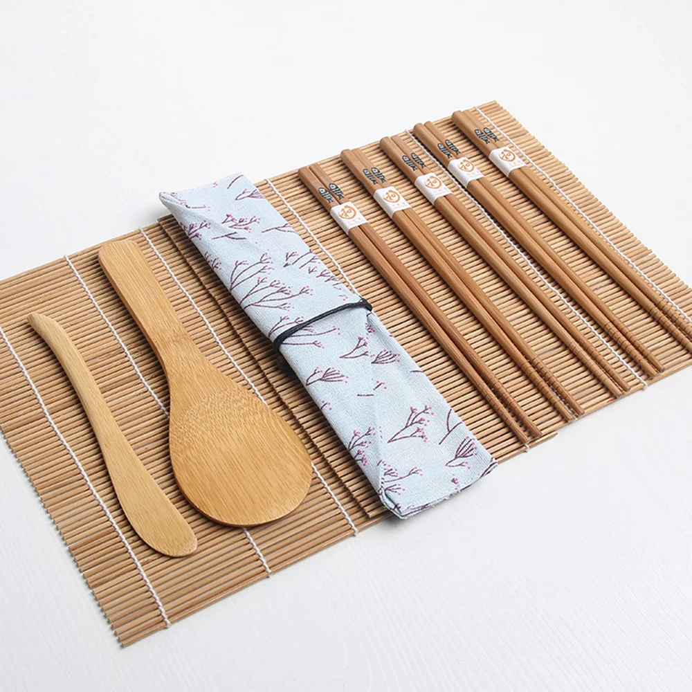 

15pcs Bamboo Sushi Making Kit Includes 2 Sushi Rolling Mats 1 Towl 1 Rice Paddle 1 Rice Spreader 5 Pairs Chopsticks