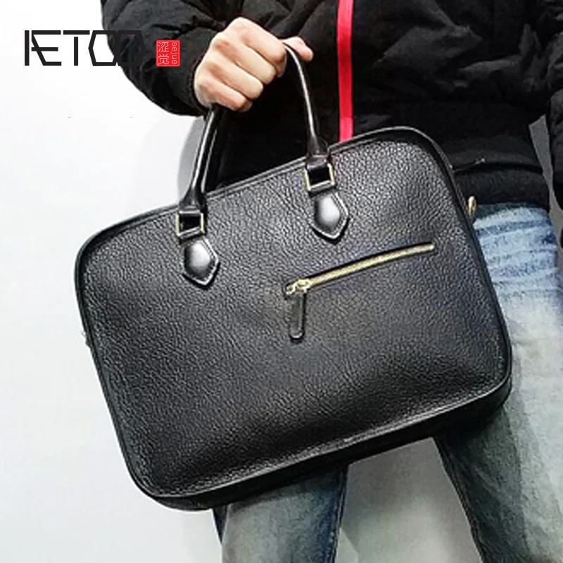 Кожаный минималистичный портфель AETOO мужская сумка ручной работы деловая