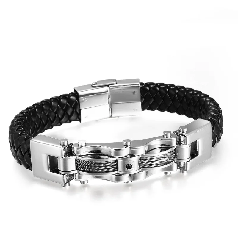 Men PU Wedding Exquisite Leather Boys Beautiful New Arrival Stainless Steel Hot Sale Bracelet Black Weave Punk | Украшения и