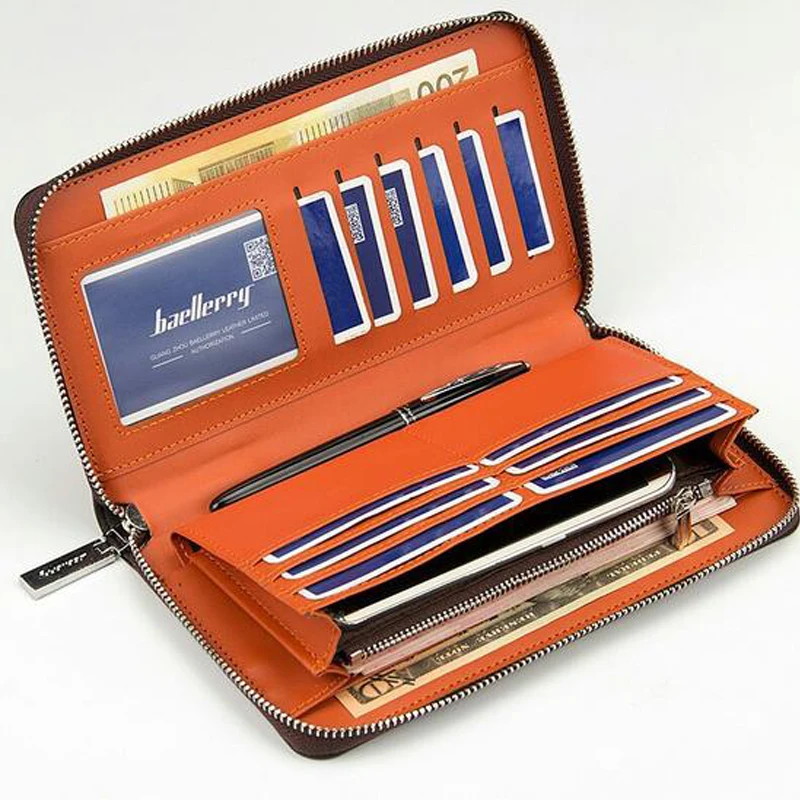 

New Arrival Vintage Men long WalletWristlet vertical locomotive British casual Clutch multi-function folding Men card bag