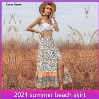 summer long boho skirts with split lace up and buttons white maxi a line high waist skirt for women 2021 female beach clothing