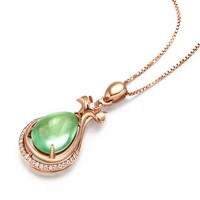 natural prehnite pendant neckalce round 18k rose glod necklace for women collares mujer joyas green stone jewelry naszyjnik
