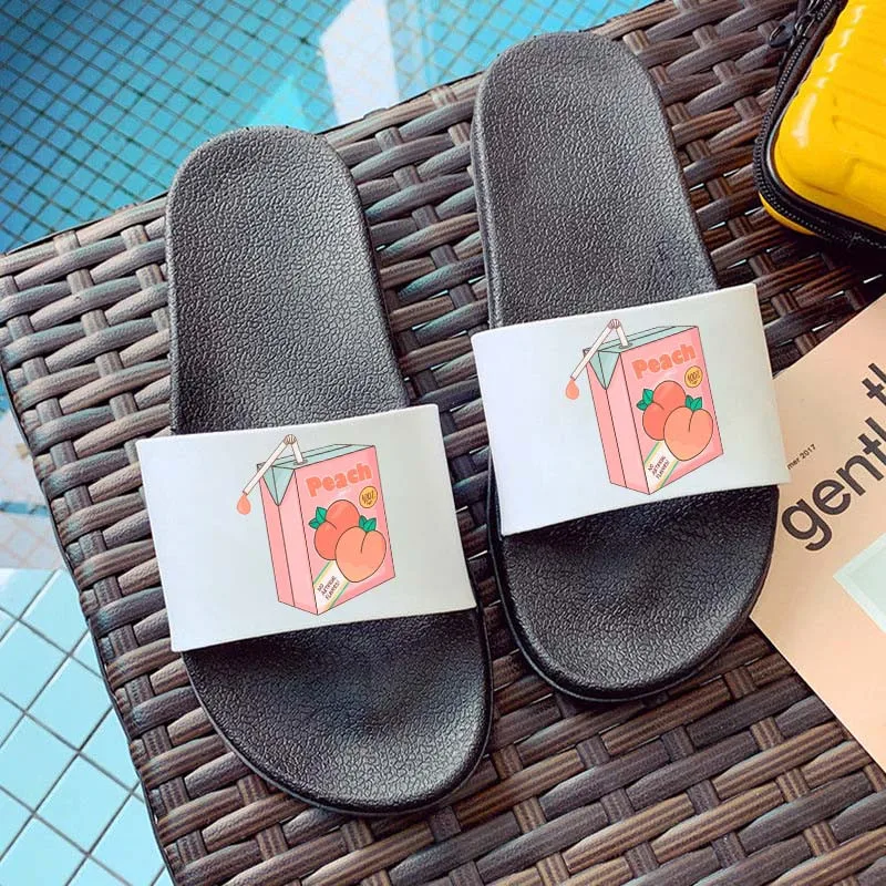 

Cute peach strawberry drink print slippers Spring Summer Indoor Bedroom Home Shoes ladies shoes for women 2021