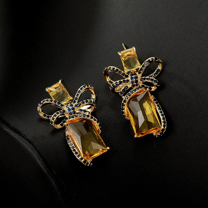 

Wholesale Zircon Bow Earrings Sterling Silvers Post For Women Jewelry Gift