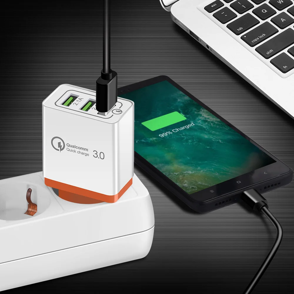 USB зарядное устройство QC3.0 2.1A Быстрая быстрая зарядка 3 порта штепсельная вилка