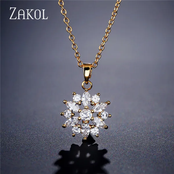 Gold neccklace ZAKOL Мода розовое золото Цвет цветок обруч серьги кластера прозрачного хрусталя циркония серьги для Для женщин ювелирные Brincos FSEP609 - Окраска металла: Gold neccklace