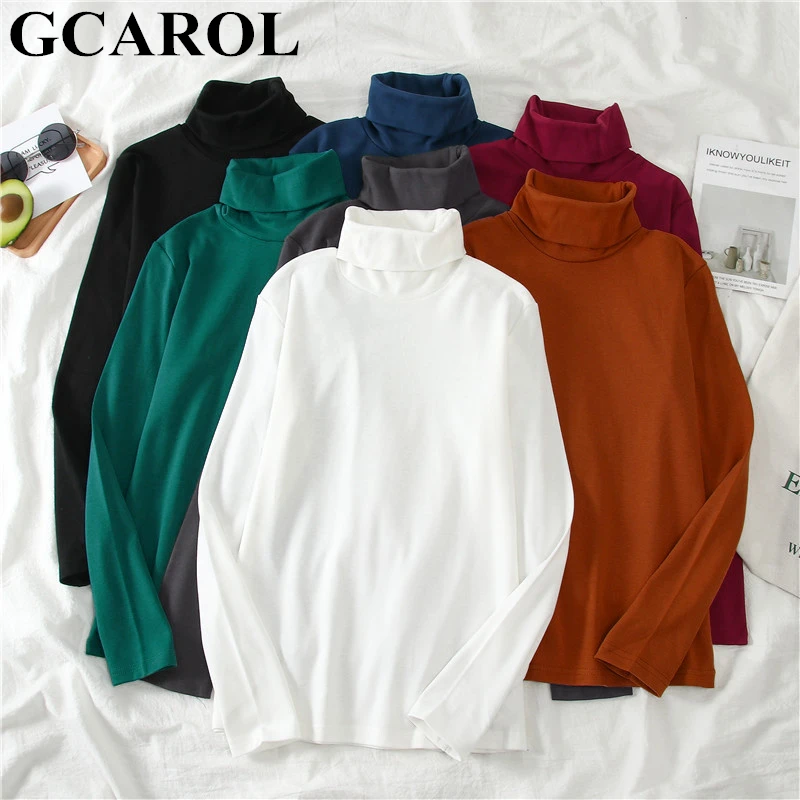 GCAROL 2020 новые женские водолазки топы с длинным рукавом рубашка стрейч