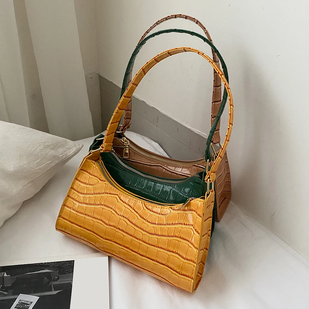 

Women Fashion PU Alligator Pattern Underarm Bags For Women Vintage Solid Color Hobos Bags Casual Ladies Wallet Shoulder Handbags