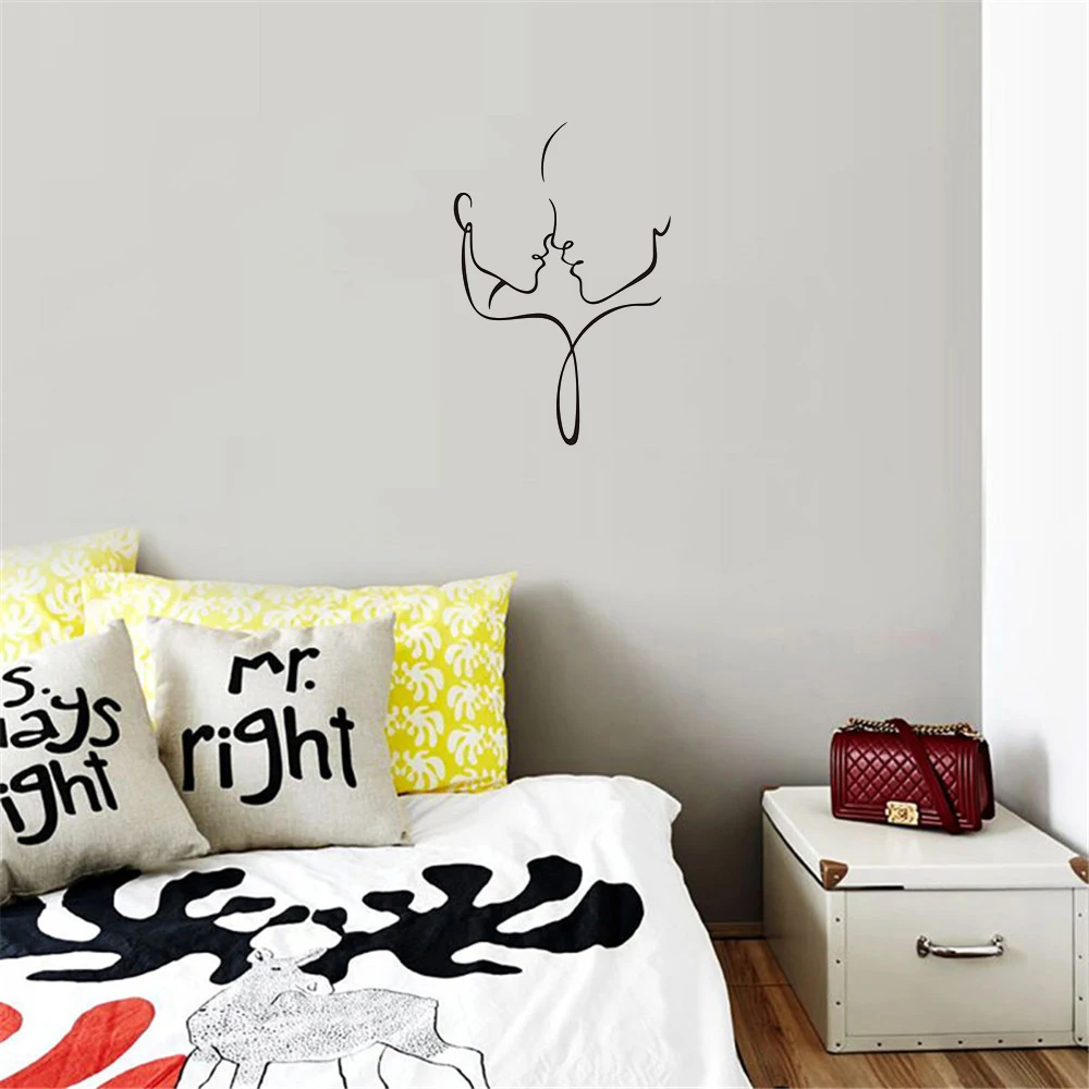 Ins скандинавские простые линия персонажи пара интимный поцелуй настенная