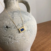 2021 stainless steel jewelry for women vintage art frame with natural lapis lazuli pendant 18k gold chains necklace for women
