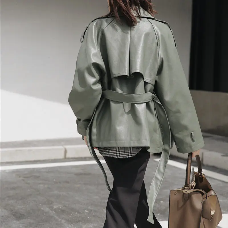 Hzirip Harajuku Matcha-green Женская Ретро мотоциклетная куртка из искусственной кожи плюс винтажная куртка на шнуровке шикарная Универсальная женская верхняя одежда