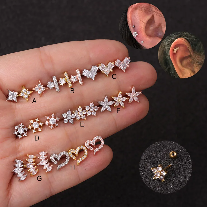 Sellsets 1 шт. 20g Нержавеющая сталь спиральные украшения для пирсинга ювелирных изделий с украшением в виде кристаллов циркон шпилька для уха Rook раковины закручивающаяся задняя часть сережки-гвоздики