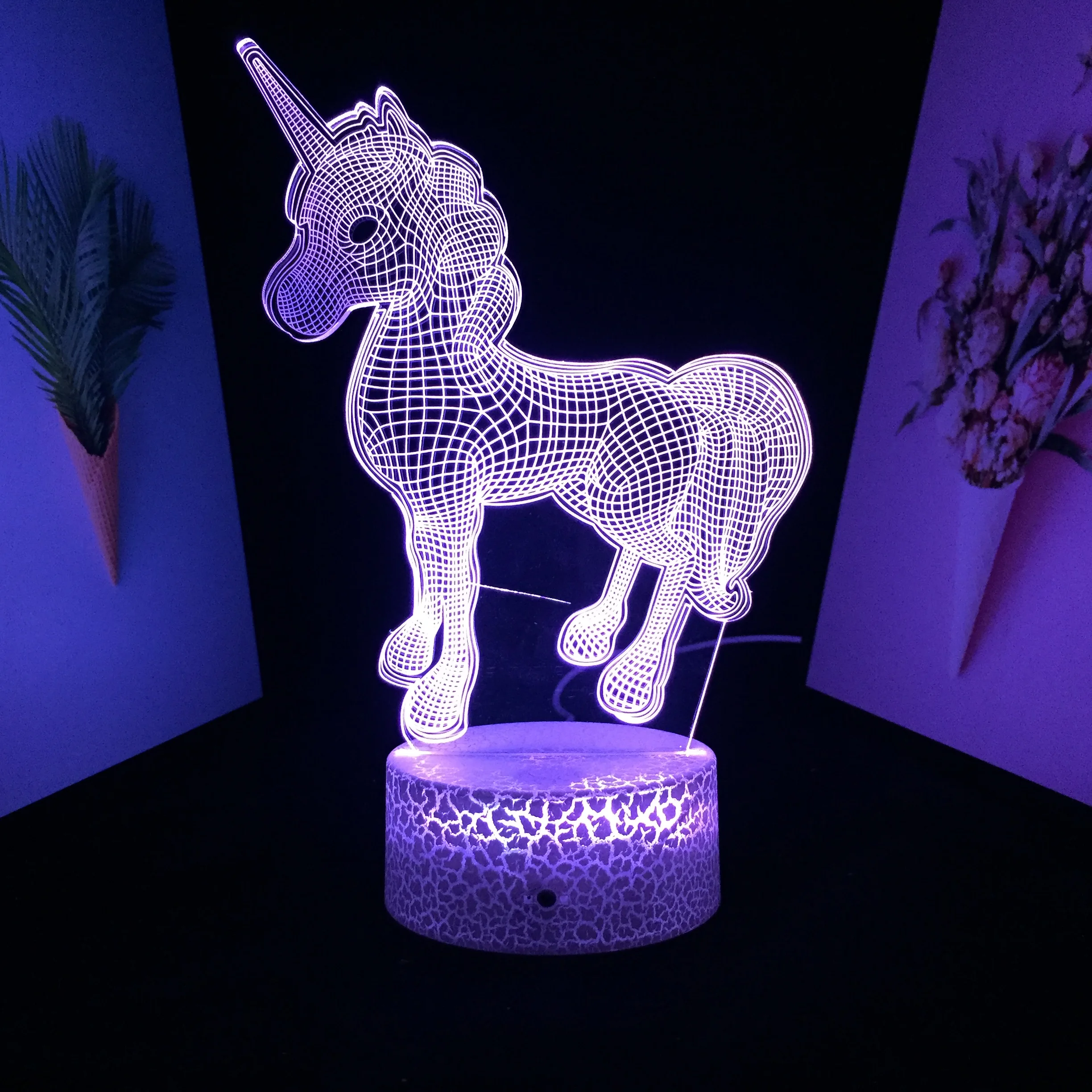 

Animal Series Unicorn 3D LED Lamp Visual Illusion White Cracked Base Night Light for Couple Children Festival Birthday Gifts