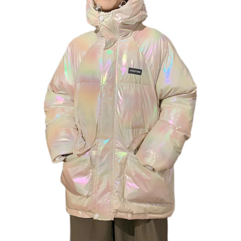 Hip Hop Oversized Mens Pu Leather Parkas Jacket Streetwear Harajuku Cotton Padded Warm Outwear