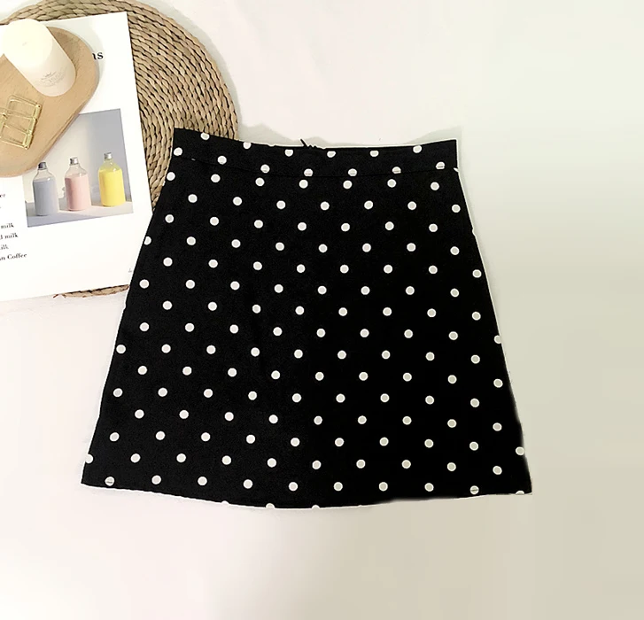 Сезон весна-лето Платья в белый горошек для девочек Черная мини-Офисная Женская