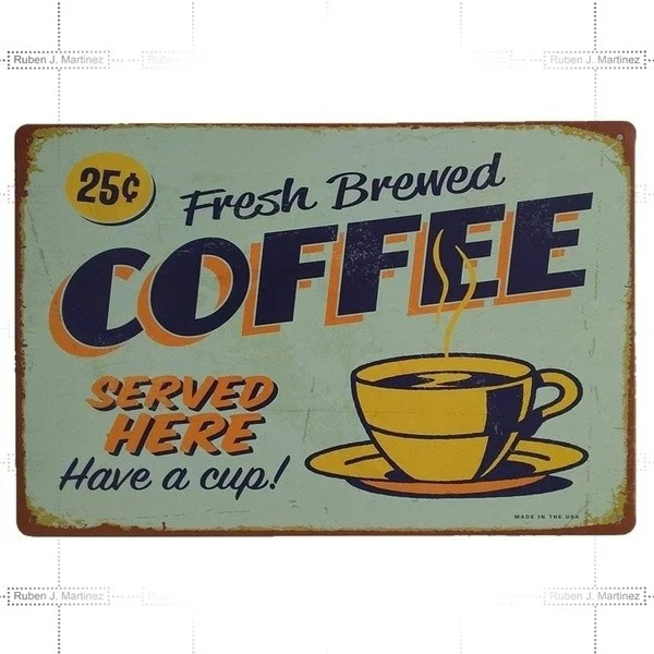 

Artistic tinplate painting Fashion Print Fashion Print AiYahoo Fresh Brewed Coffee Served Here Have a Cup Retro Vintage Metal