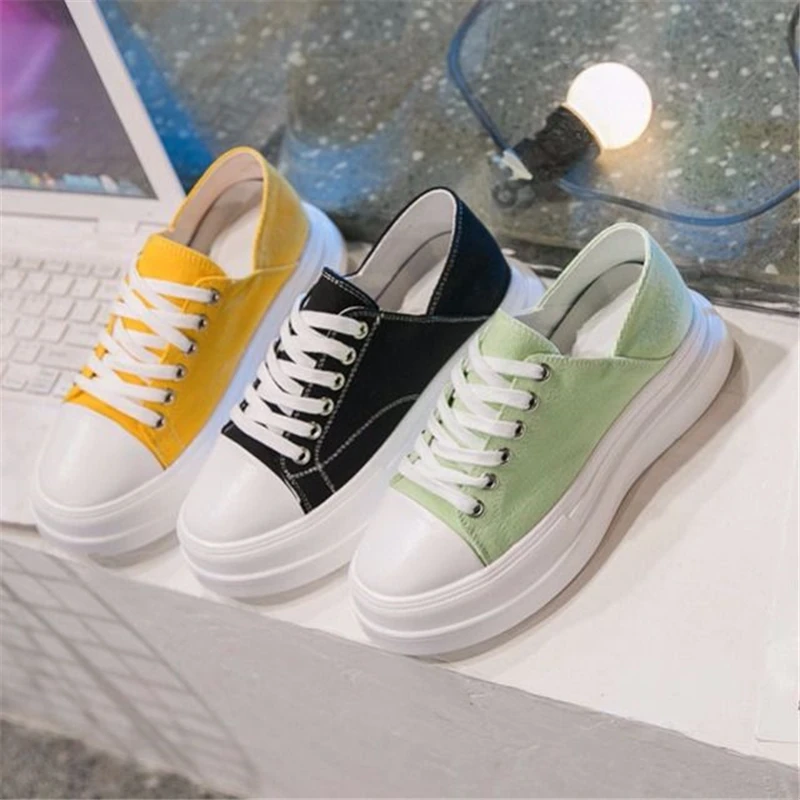 

Canvas shoes female 2019 spring retro classic fashion thick bottom versatile increase in shoes a pedal summer tide net red
