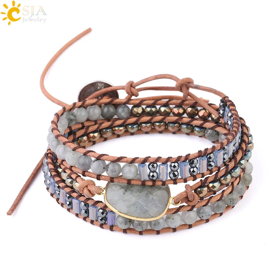 Браслеты из Лабрадорита CSJA 2020 кожаный браслет натурального камня с бусинами 6 мм