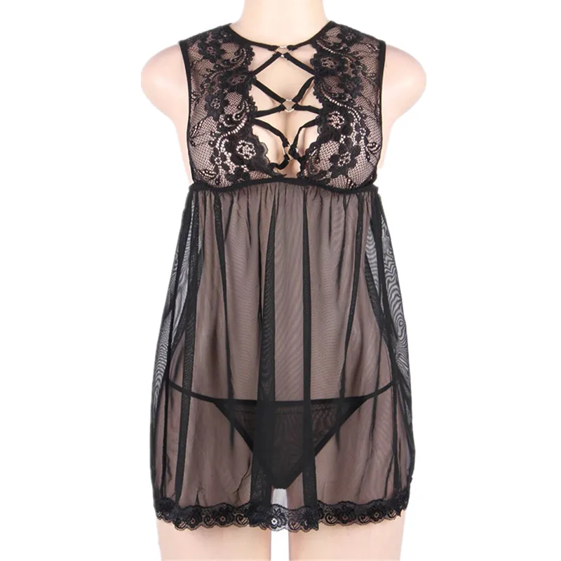 

Comeonlover Transparent Lace Hollow Out Babydoll Dresses Elegant Backless Exotic Apparel Sleepwear Sleeveless Costumes RI80885