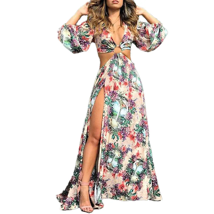 

DaDa Printed Open Back Long Sleeve Dress for Women Maxi Dresses for Women