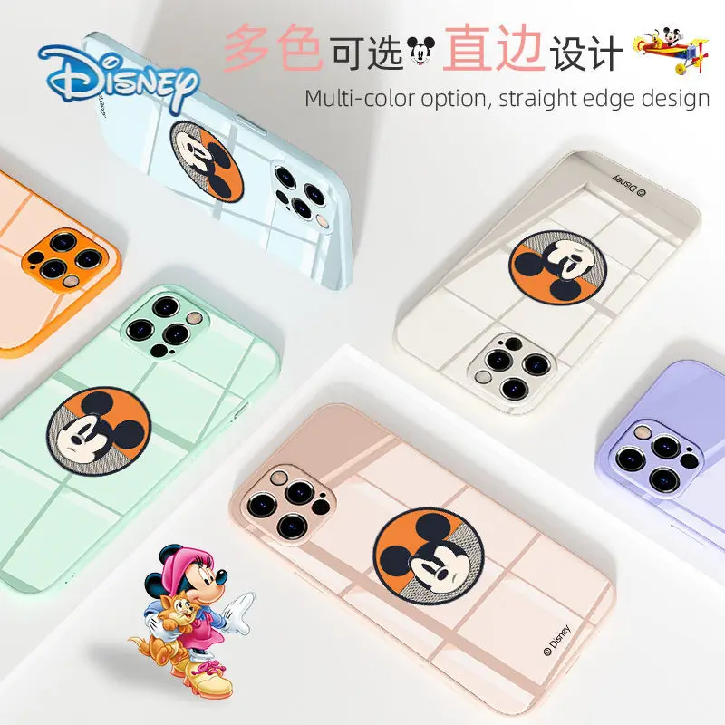 

Disney Mickey Minnie Cartoon Glass Mobile Phone Case for iPhone 13 13pro 13mini pro max Plus Cute Anti-fall Couples phone Shell