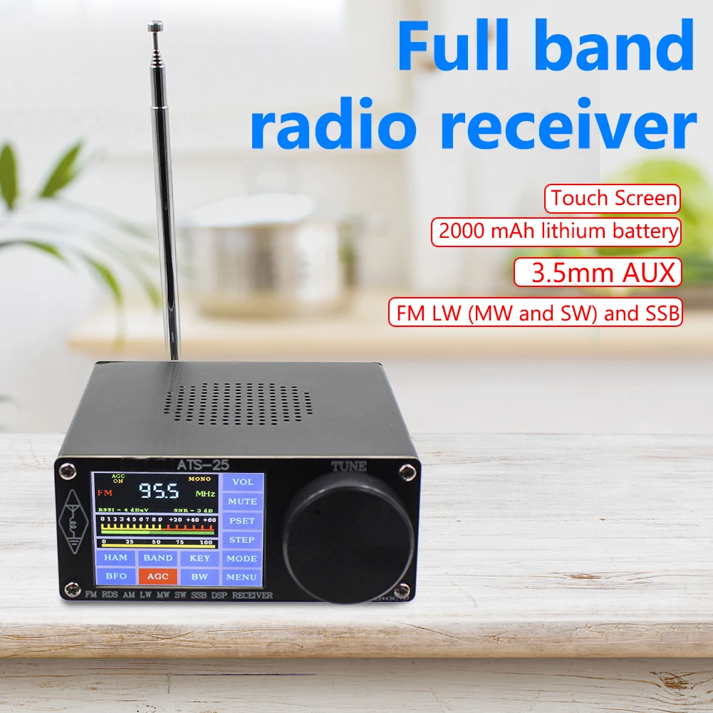 

SI4732 All-Band Radio Receiver FM LW(MW SW) SSB +2.4 Inch Touch LCD +Whip Antenna +Battery + USB Cable + Speaker