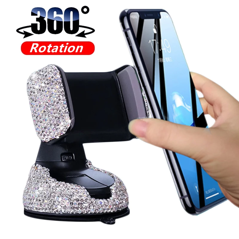 

Crystal 360 Degree Rotatable Car Phone Holder Sucker Mobile Mount Stand Dashboard Auto Windscreen Cellphone Holders GPS Bracket