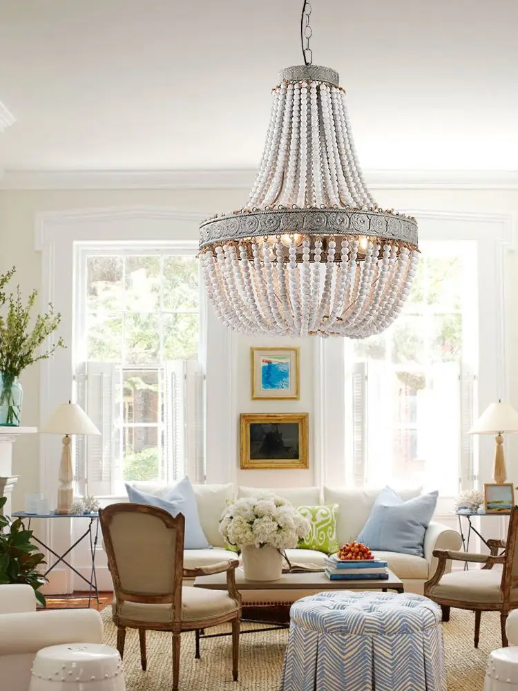 Дешево Античный Ретро Лофт Винтаж деревенский круглый Деревянные Бусины подвесной светильник со светодиодной подсветкой для гостиницы гостиной ...